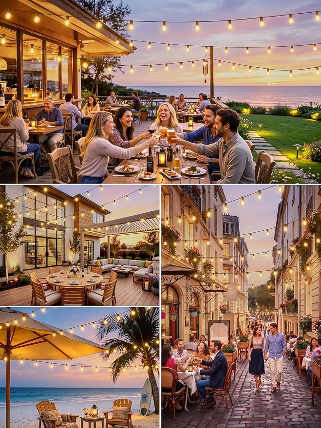 LACHON Outdoor String Lights Waterproof 200 FT with 100 G40 IP65 Bulbs | Dimmable,Connectable,Shatterproof,2700K Warm White,Perfect For Any Outdoor Space,Patio,Backyard,Cafe,Bistro,Porch,Market