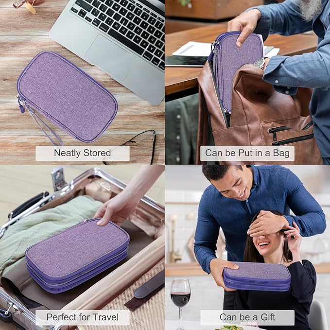 FYY Electronic Organizer, Travel Cable Organizer Bag Pouch Electronic Accessories Carry Case Portable Waterproof Double Layers Storage Bag for Cable, Cord, Charger, Phone, Medium Size, Dark Purple