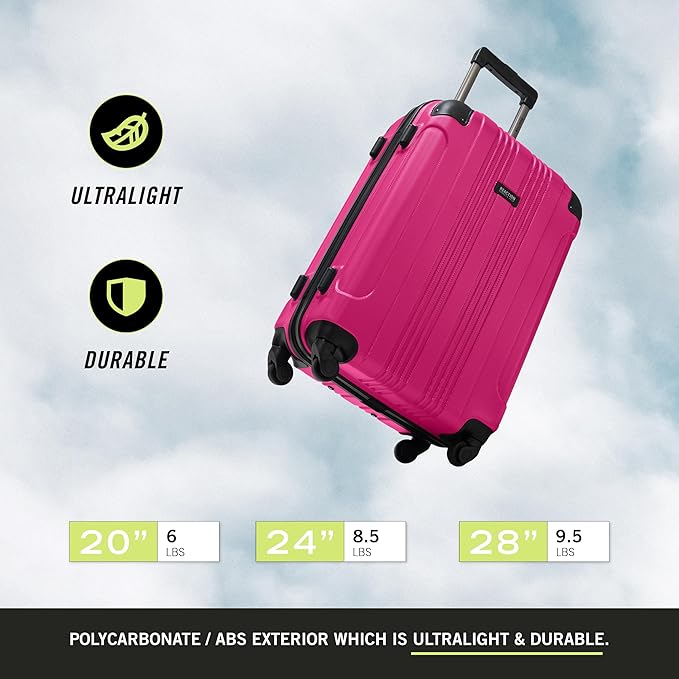 Kenneth Cole REACTION Out of Bounds Lightweight Hardshell 4-Wheel Spinner Luggage, Magenta, 28-Inch Checked