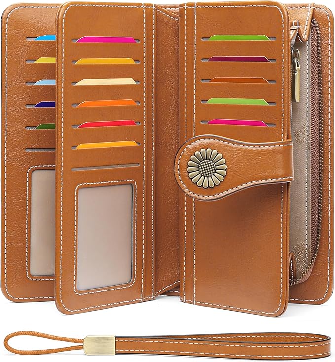 SENDEFN Wallets for Women Leather Credit Card Holder with RFID Blocking Large Capacity Wristlet | with RFID Blocking, Large Capacity, Wristlet, with RFID Blocking, Large Capacity, Wristlet
