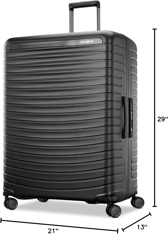 Samsonite Framelock Max Hardside Luggage with Spinner Wheels, Lightweight zipper-less (Asphalt Black, Large Spinner)