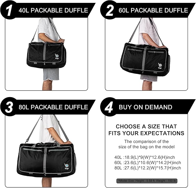 Bago Large Duffle Bag for Travel Women & Men. Durable Lightweight Foldable Travel Duffel Bags For Traveling Women. 80L Duffle Bags For Overnight Bag With Shoe Compartment Collapsible Weekender duffel