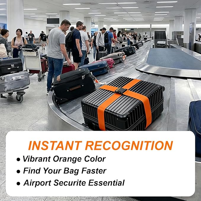 4 Pack Adjustable Luggage Straps for Suitcases – Secure Lock Travel Belts, 40''–78'' Fit, Easy Luggage Identification (Orange)