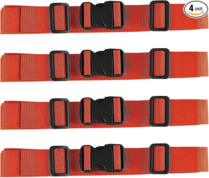 MAGARROW 2" Utility Luggage Straps with Buckle Adjustable, 4-Pack (Orange, 2 in x 9.5 ft)