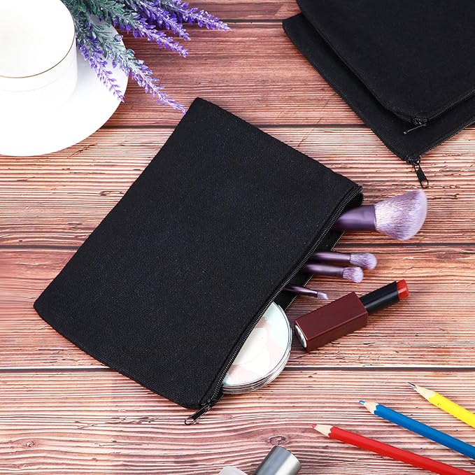 Frienda 12 Pieces Canvas Cosmetic Bag Multipurpose Cosmetic Pouch Zipper Makeup Bags Blank Make Up Purse for Women Travel Organize Storage, Multi Sizes