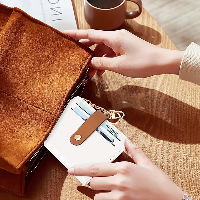 Airkit Small Wallets Woman RFID Blocking Leather Credit Card Holder - with ID Window - Card Wallets for Women - with Zipper Coin Purse - Keychain Wallet