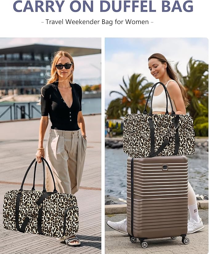 Women Weekender Travel Duffle Bag: Travel Duffel Overnight Bags with Shoe Compartment Large Carry on Tote with Toiletry Bag Weekend Traveling Yoga Gym Hospital Bag for Women with Wet Pocket Cheetah