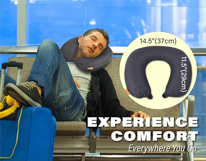 TREKOLOGY Inflatable Neck Pillow for Traveling - Inflatable Travel Pillow for Airplanes - Neck Air Pillow, Blow Up Travel Pillows for Neck Support