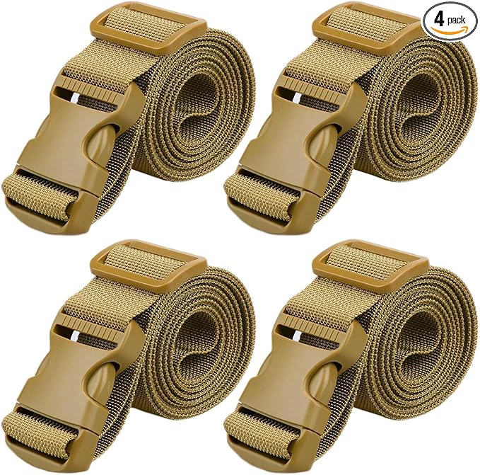 MAGARROW 1.5" Utility Luggage Straps with Buckle Adjustable, 4-Pack (Tan, 1.5 in x 3.2 ft)