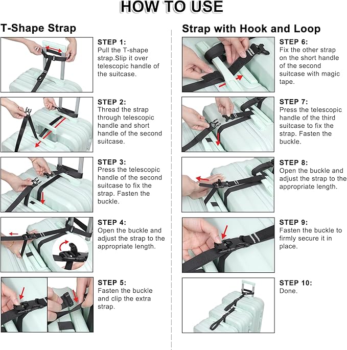 Vigorport Luggage Connector, Straps for Suitcase, Add A Bag Adjustable Attachment Accessories (Medium-Cam Buckle)