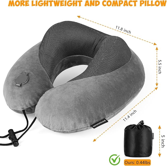 Rewondah Inflatable Neck Pillow – Comfortable Inflatable Travel Neck Pillow for Airplanes, Trains, Cars, Blow up Neck Pillows for Air Travel, Portable & Washable, Perfect for Long Journeys