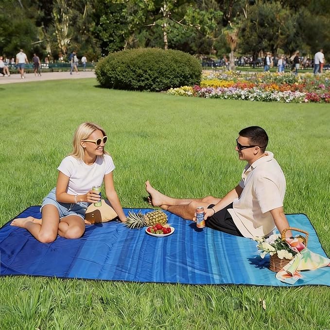AISPARKY Pocket Beach Blanket Waterproof Sandproof Compact Picnic Mat with Sand Remover, Portable Outdoor Mat for Camping Hiking Travel Festival