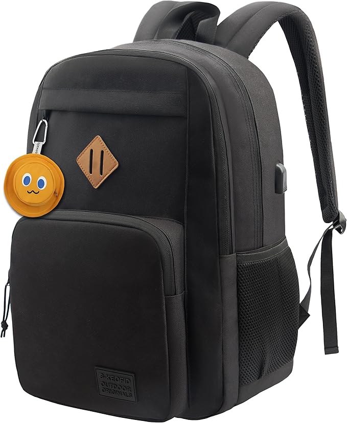 KEOFID Lightweight Travel backpack for Men and Women, Laptop Backpack for Work, Large Bag for College, Water Resistent(Black with Yellow)