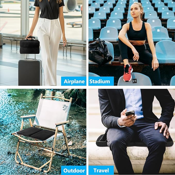 Esme L&H Portable Seat Cushion, Breathable 3D Fabric Foldable Seat Cushion for Stadium Bleachers/Airplane Travel; Soft, Thick & Ligheweight; Versatile Cushions for Bleachers, Flights, Camping, Office