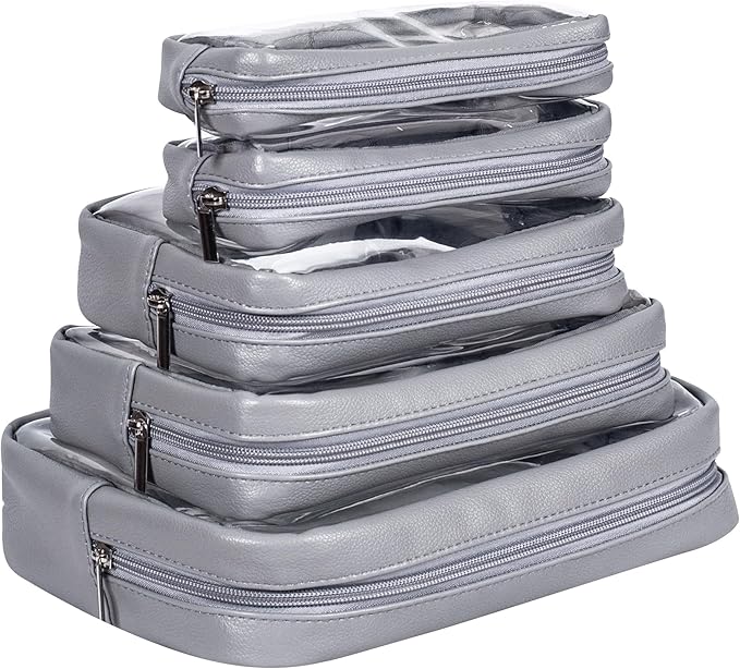TSA Approved 5-Piece Diaper Bag Organizer Pouch Set Clear Waterproof TPU Kids Toiletry Storage Set Travel Packing Clutch Cube Bags for Baby Nursing (Dark Gray)