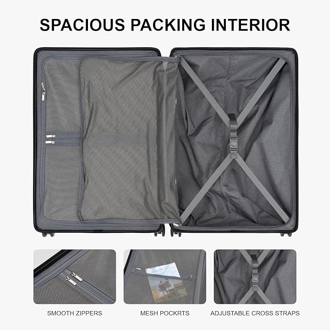 LEVEL8 Checked Luggage, Large Hardside Suitcases with Wheels 28 Inch Luggage, Luminous Textured Lightweight Hard Shell Suitcases Locks Tsa Approved, Black
