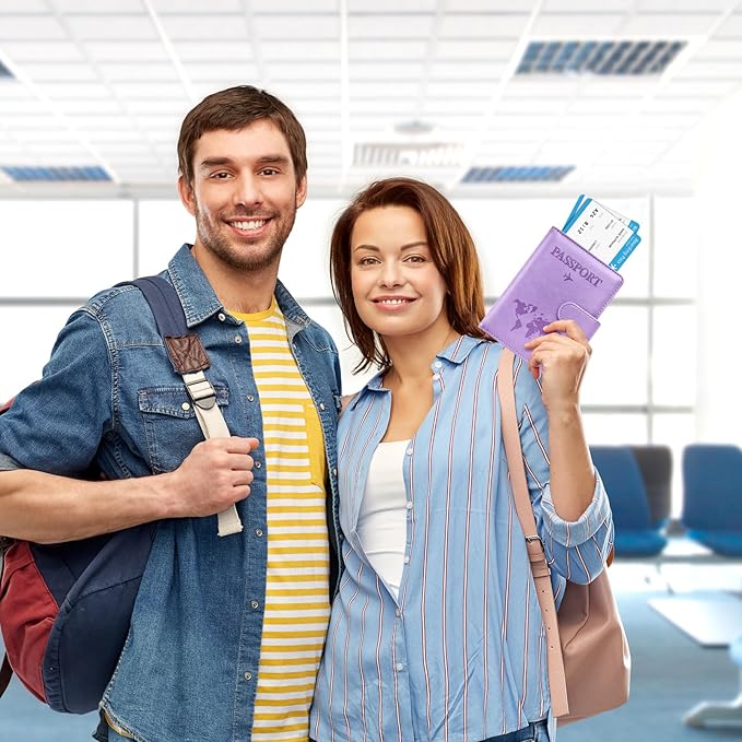 Eoehro Passport Holder for Travel Essentials, Passport Wallet Cover Case for Travel Must Haves Accessories,Passport Book Holders for Women and Men(Light Purple)