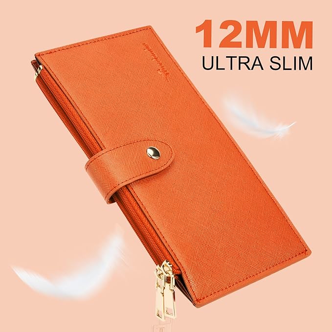 Travelambo RFID Wallet Women Large Size Bifold Multi Card Wallet Case with Zipper Pocke Credit Card Holder for Women