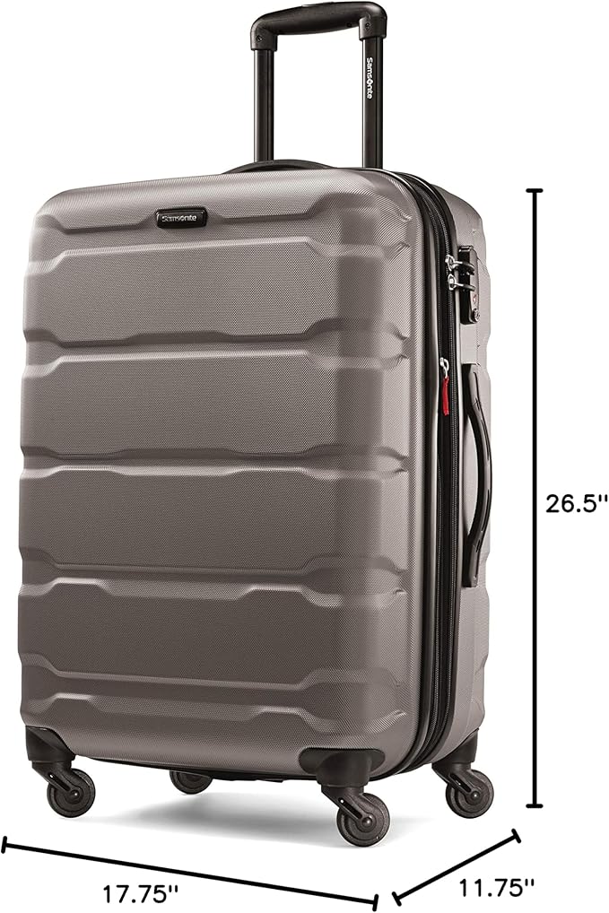 Samsonite Omni PC Hardside Expandable Luggage with Spinner Wheels, Silver, Checked-Medium 24-Inch