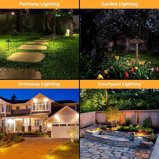 Solid Brass Low Voltage Landscape Pathway Lights (6.7'' Shade, 21.9'' Tall), 12V AC/DC Heavy Duty LED Path Lights Outdoor Wired, Antique Bronze Walkway Lights Without G4 Bulb, 6 Pack