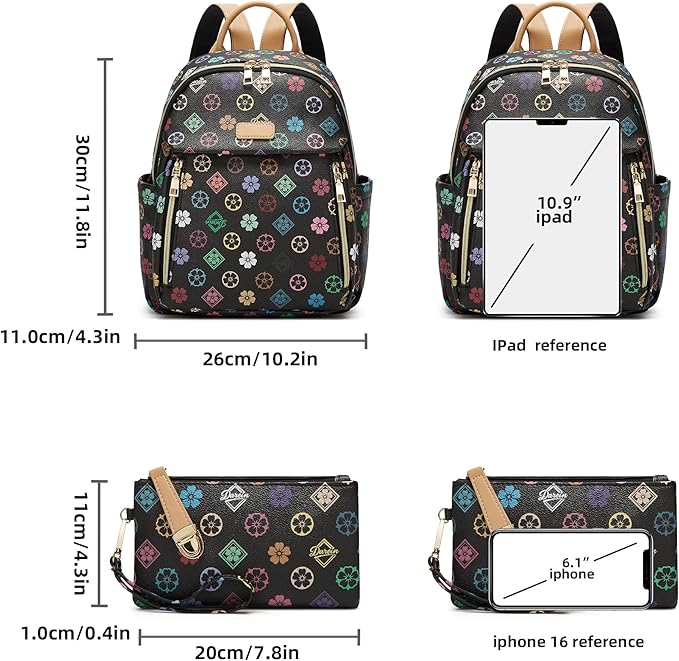 Makes Mini Backpack for Women, Stylish Daypack Purse Handbag Small Casual Daily Travel Bag, Lady Girls Gifts for Work School, 2pcs Sets