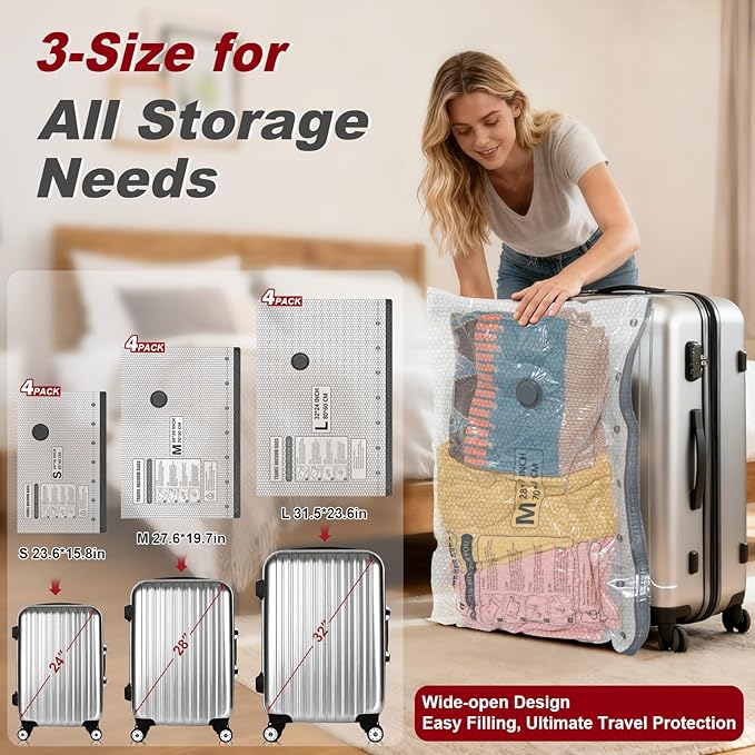 Vacuum Storage Bags with Portable Electric Pump,Space Saver Sealer Bags, Airtight Compression Bags for Clothes, Pillows, Comforters, Blankets, Bedding (12 Pack)
