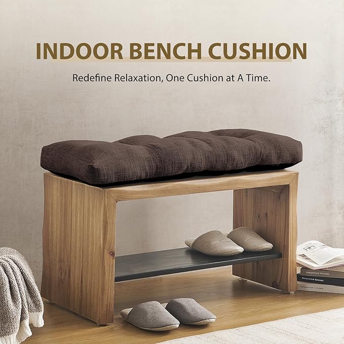 downluxe Indoor Bench Cushion for Indoor Furniture, Non-Slip Tufted Overstuffed Textured Foam Bench Seat Cushion, 42" X 16" X 4", Brown, 1 Pack