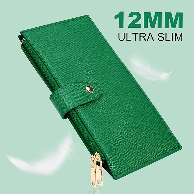Travelambo RFID Wallet Women Large Size Bifold Multi Card Wallet Case with Zipper Pocke Credit Card Holder for Women