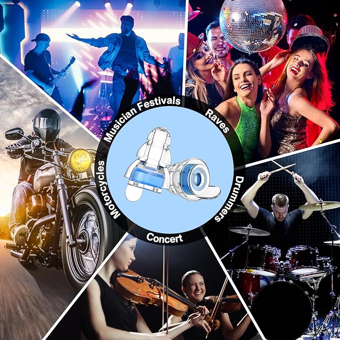 High Fidelity Concert Earplugs for Concerts Musicians,Earplugs for noise reduction, 24db Advanced Filter Technology Ear Protection for Music Festivals,DJ's, Nightclub, Drummers - 2 Pairs (black blue)