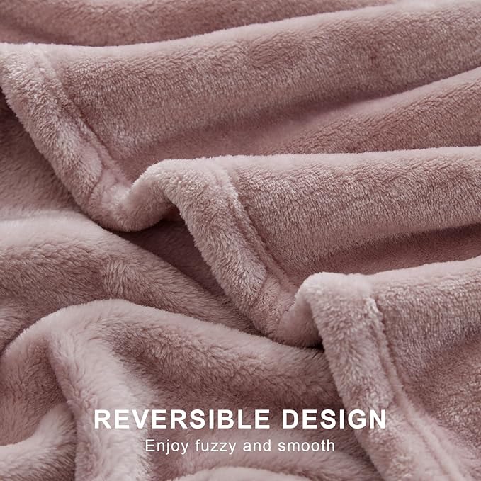 Hansleep Fleece Pink Queen Blanket, Super Soft Flannel Fuzzy Plush Cozy Blanket for All Seasons, Pink, Queen 90x90 Inches