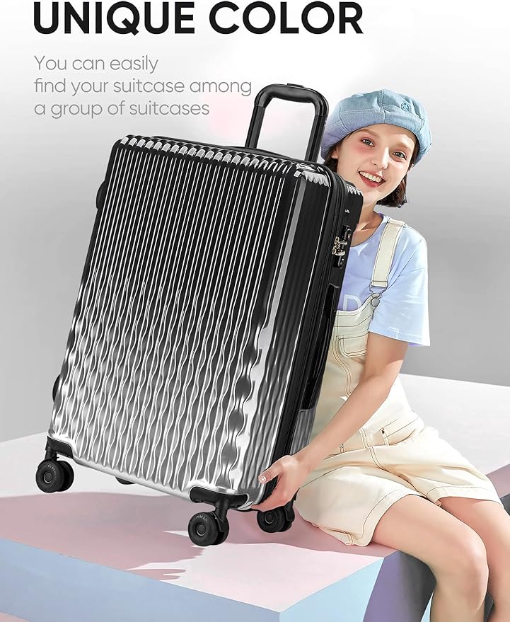 Checked 2 Sets 22 Inch/25 Inch Luggage, ABS+PC Hardshell Suitcase Lightweight Large Travel Luggage with Spinner Wheels & TSA Lock