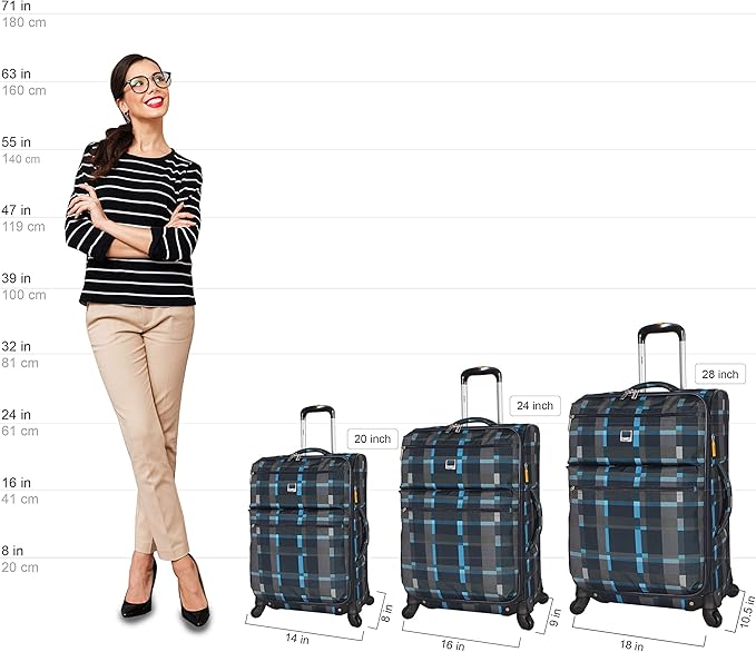 LUCAS Designer Luggage Collection - 3 Piece Softside Expandable Ultra Lightweight Spinner Suitcase Set - Travel Set includes 20 Inch Carry On, 24 Inch & 28 Inch Checked Suitcases (Old School Navy)