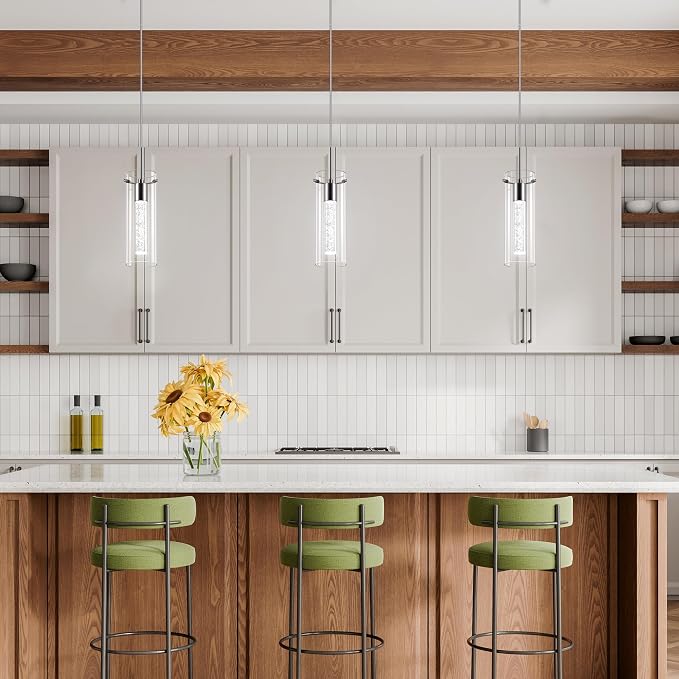 1 Pack Pendant Ceiling Light Fixture, Pendant Lights for Kitchen Island Crystal Pendant Light, 1-Light Integrated Kitchen Hanging Light Fixture Modern Island Light with Bubble Glass