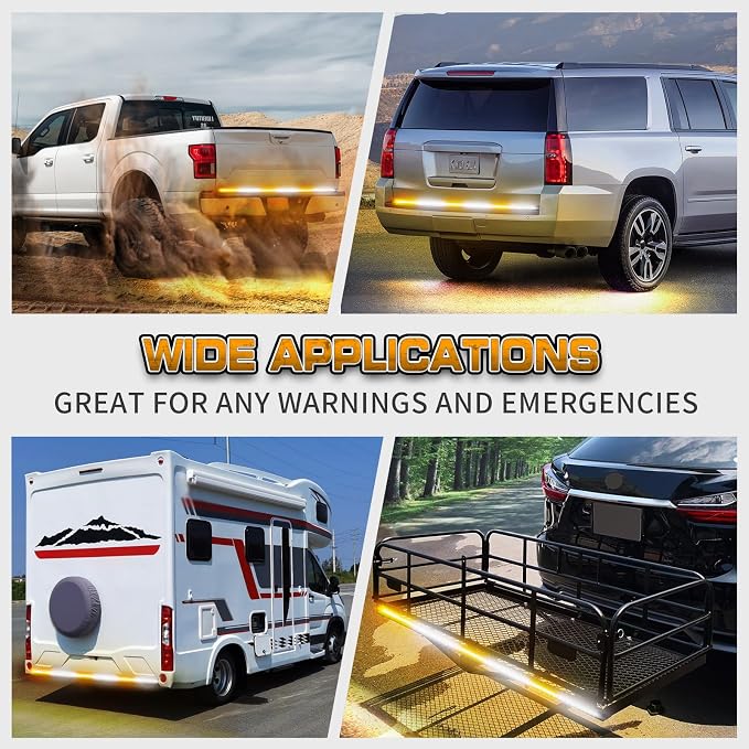 48 inch 288 LED Tailgate Strobe Lights Rear Emergency Lights | Amber White Flashing Warning Hazard Caution Safety Light Strip for Tow Plow Trucks Construction Vehicles Pickup Trailer