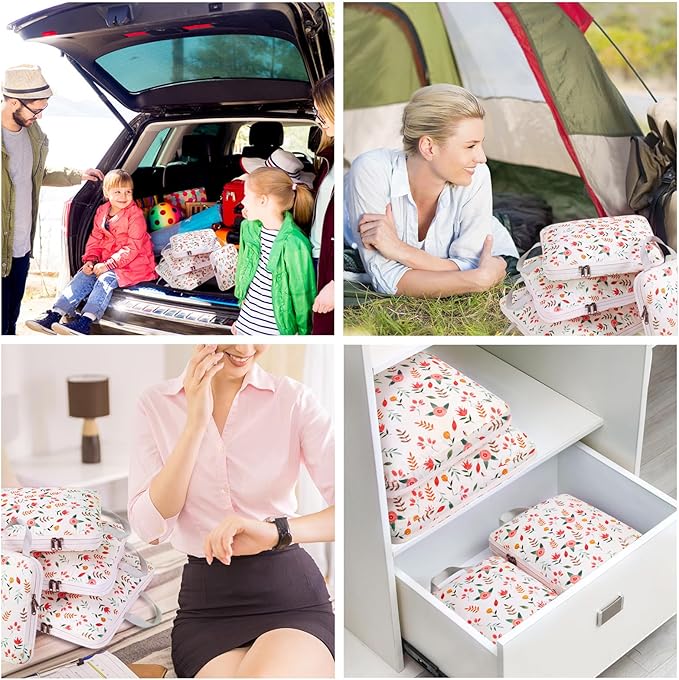 Gonex Compression Packing Cubes, 4pcs Expandable Storage Travel Luggage Bags Organizers (Floral Pink)