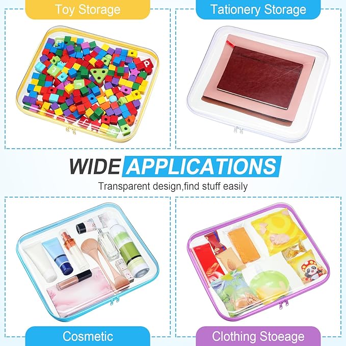 Sanwuta 6 Pcs Clear Hard Zipper Case Plastic Zipper Pouches Transparent Makeup Bag Pencil Case Pouches Toiletry Diaper Bag for Travel Toy Storage Organizer Bins(Assorted Color,13.78 x 11.81 x 2 Inch)