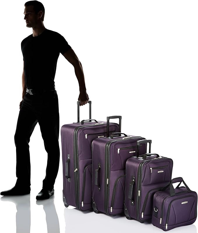 Rockland Journey Softside Upright Luggage Set, Expandable, Purple, 4-Piece (14/19/24/28)