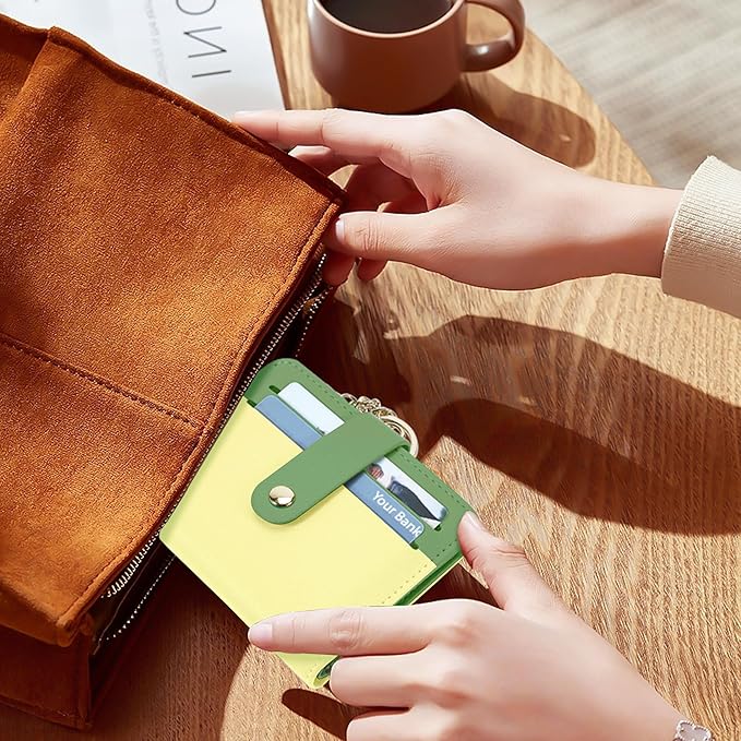 Airkit Small Wallets Woman RFID Blocking Leather Credit Card Holder - with ID Window - Card Wallets for Women - with Zipper Coin Purse - Keychain Wallet