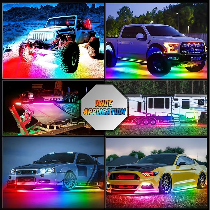 Nilight 8PCS Aluminum Dream Color LED Underglow Strip Lights APP & Remote | 396 LEDs Door Assist Multi Color DIY Sound Active Function Music Mode Underbody Light Strips for Car Truck RV
