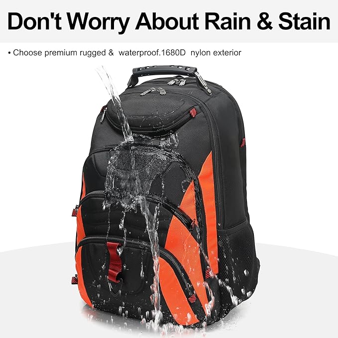 Boavan Laptop Backpack for men, 17.3 inch Laptop Bag with USB Port, Waterproof Travel Work Backpack Purse, Anti-Theft Teacher Nurse Doctor Casual Bookbags Office Business backpack,Black&Orange
