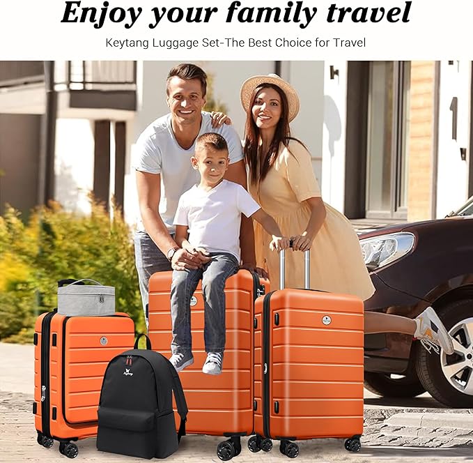 Classic Light Weight Hardside Expandable Spinner Wheels Luggage Suitcase W/TSA Lock,5 Piece Set,Orange
