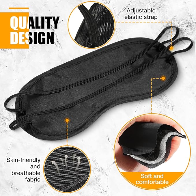Tarpop 100 Pcs Eye Mask Sleeping Blindfold Eye Cover with Adjustable Strap for Games Party Team Building Travel Individually Wrapped Sleep Mask for Women Men (Black)