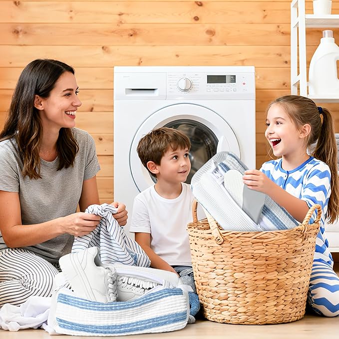 Anybar Shoe Washing Machine Bag –2 Pcs Reusable Laundry Shoe Bag 360° Deep Cleaning Sneaker Washing Machine Bag Fits All Shoe Types Microfiber Inside with Self-locking Zipper(Blue White)