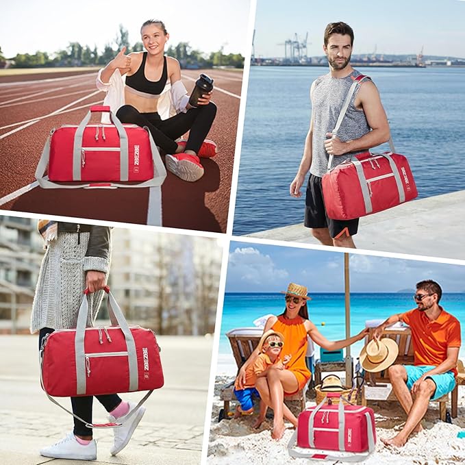 Foldable Travel Duffel Bag, Lightweight & Easy to Carry Water-Repellent Duffle Bag - 2-Way Zipper & Interior Pouch, Ideal for Weekend Trips, Daily Use,Camping,Sports