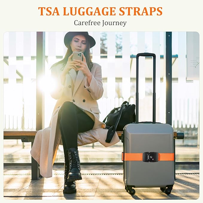 Chelmon Luggage Straps TSA Approved for Suitcases with Luggage Lock, Heavy Duty Adjustable Buckle Belt Anti Burst, Bright Colors Easy to Identify