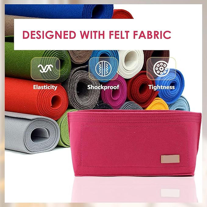 Purse Organizer Insert with Base Shaper Compatible with neverfull MM, Speedy 30 and More,Bag Organizer Insert for Luxury Tote Bags,L/Rose