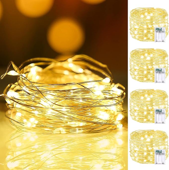 8 Pack Fairy Lights Battery Operated Twinkle Lights Remote Warm White | Total 160FT 480LED String Light, Timer & 8 Modes, Memory, Dimmable, Waterproof Battery Lights Indoor Outdoor Christmas Decor