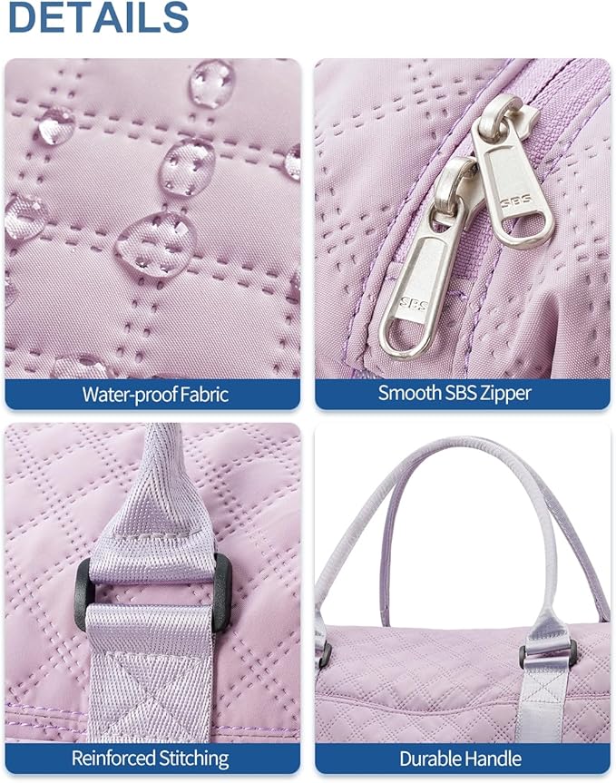BAGAIL Travel Duffel Bag, Weekender Bags for Women, Overnight Gym Carry On Tote Bag with Wet Pocket, Hospital Mom Bag for Labor and Delivery - Grid-Purple