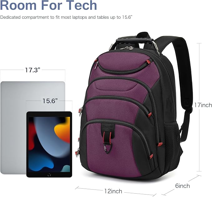 Boavan Laptop Backpack for men, 15.6 inch Laptop Bag with USB Port, Waterproof Travel Work Backpack Purse, Anti-Theft Teacher Nurse Doctor Casual Bookbags Office Business backpack,Purple Black