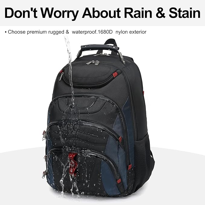 Boavan Laptop Backpack for men, 17.3 inch Laptop Bag with USB Port, Waterproof Travel Work Backpack Purse, Anti-Theft Teacher Nurse Doctor Casual Bookbags Office Business backpack,Black&Classic Navy